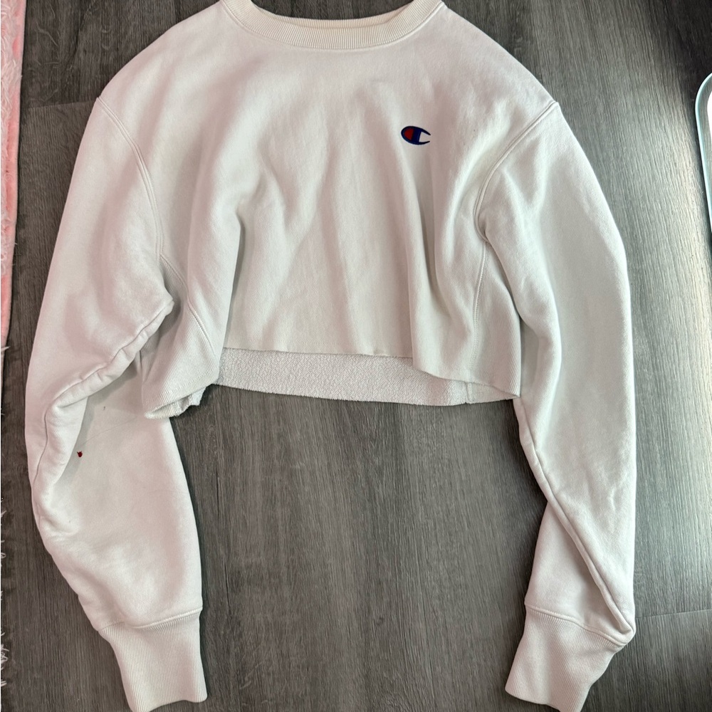 Champion White Cropped Hoodie Relaxed Fit